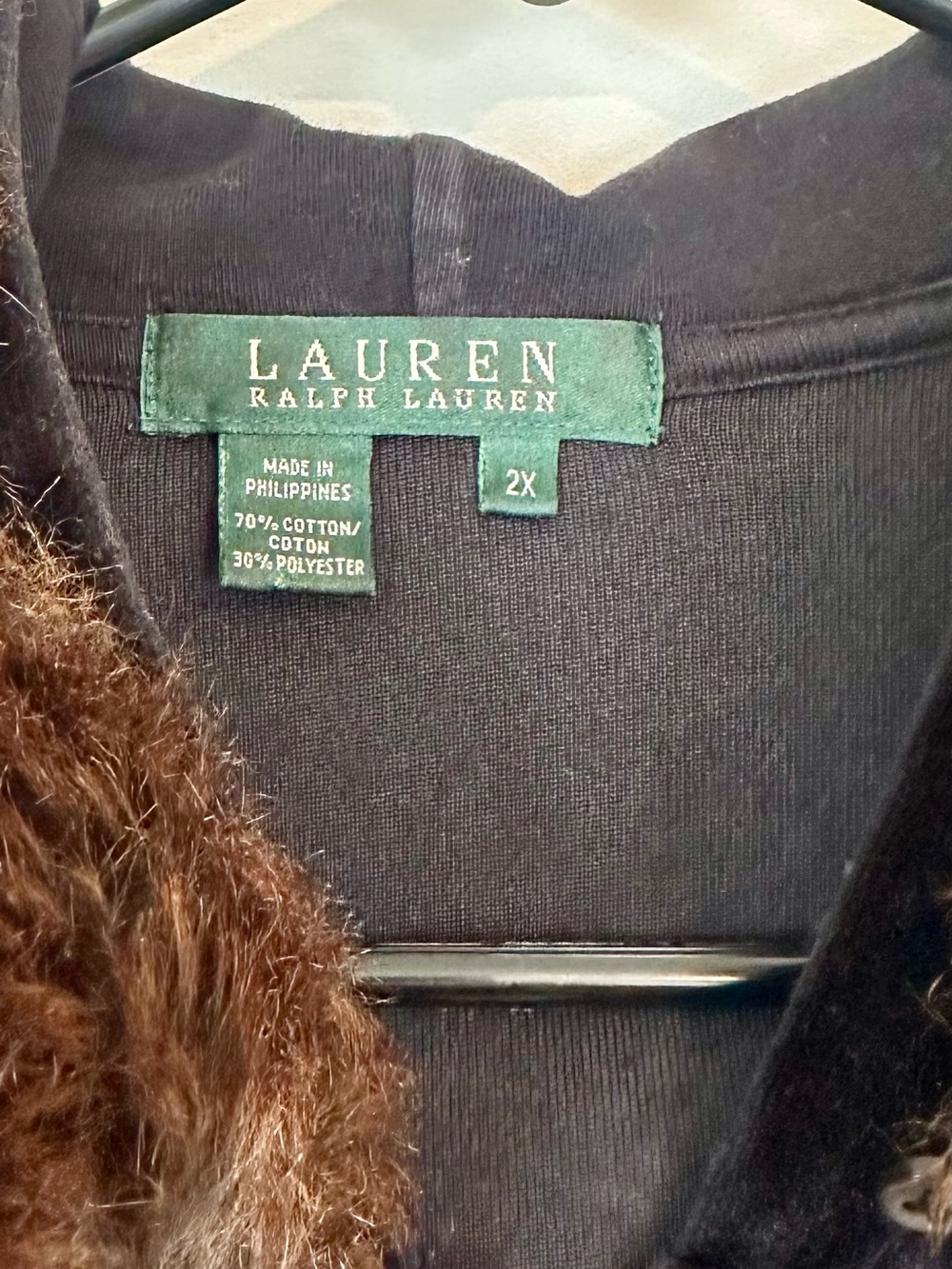 Ralph Lauren Navy Black Velvet Velour Zip Jacket with Removable Faux Fur Trim 2X - Picture 2 of 5